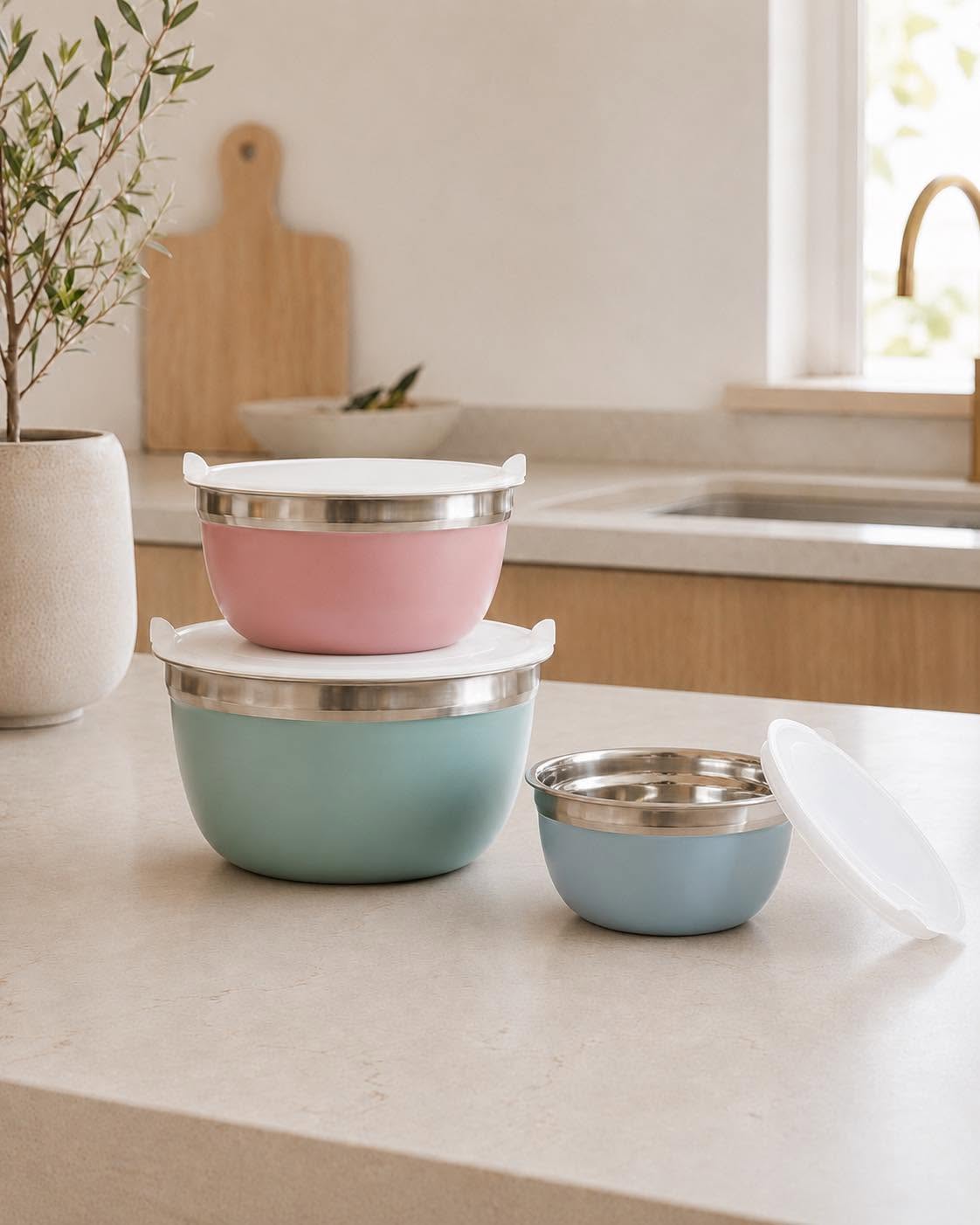 Schalen met deksel PASTEL – Set van 3 schalen