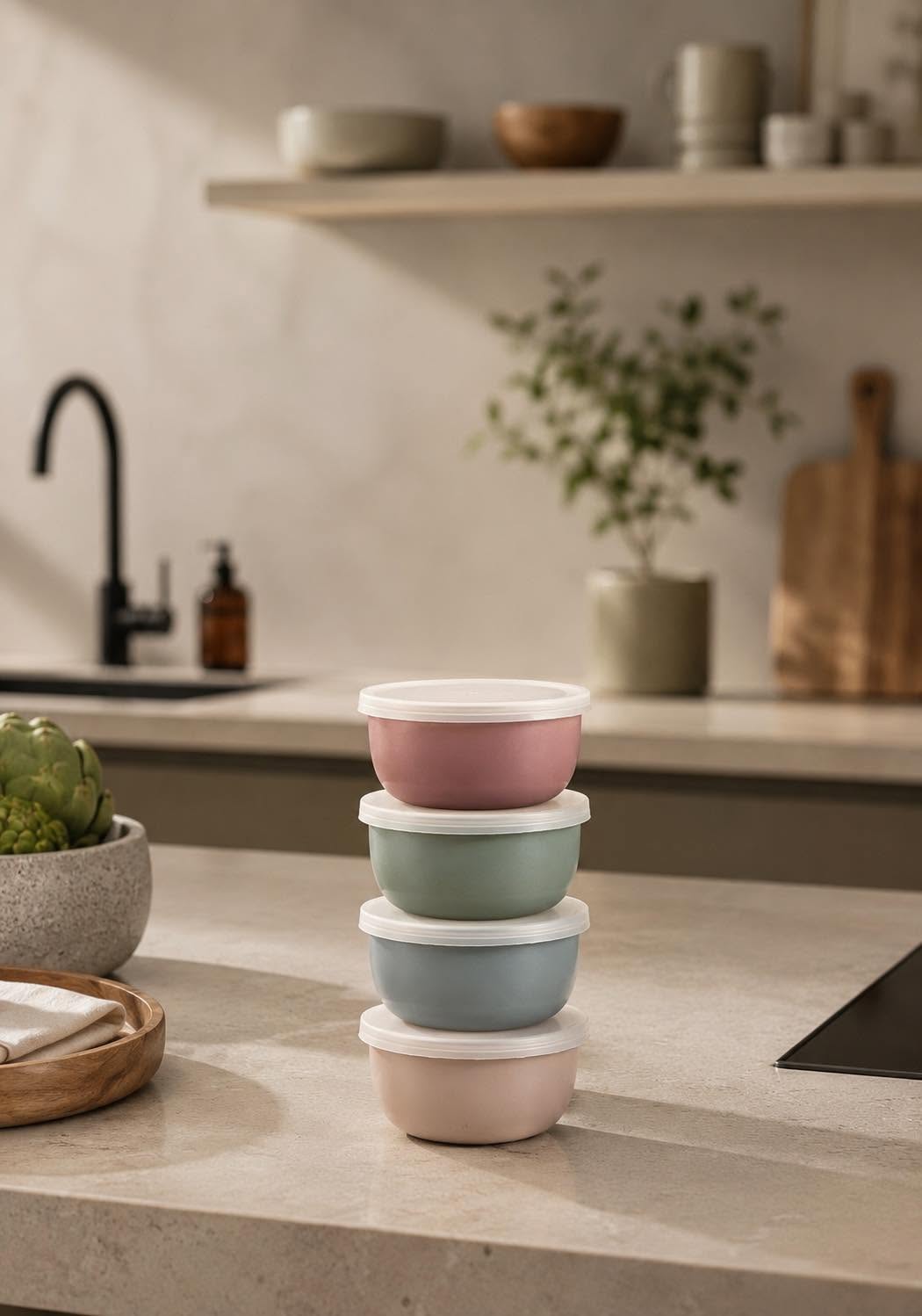 Kommetjes met deksel PASTEL – Set van 4 kommetjes