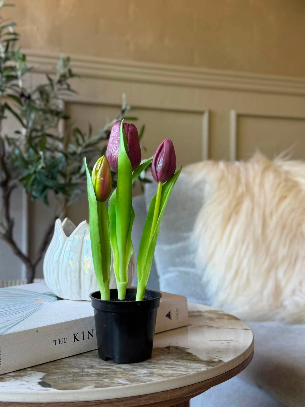 Tulpen in pot - Paars met 3 bloemen