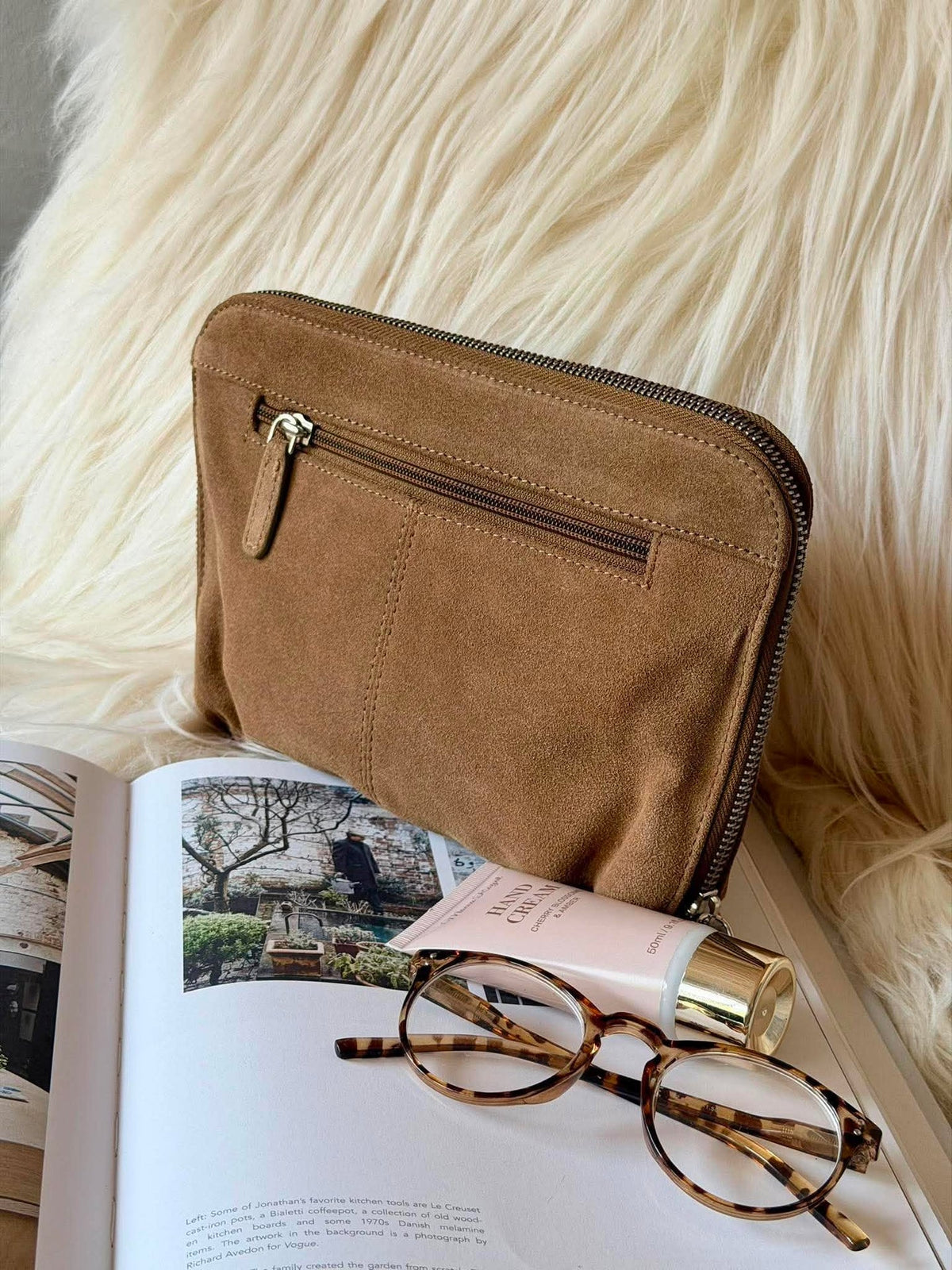 Clutch suède camel