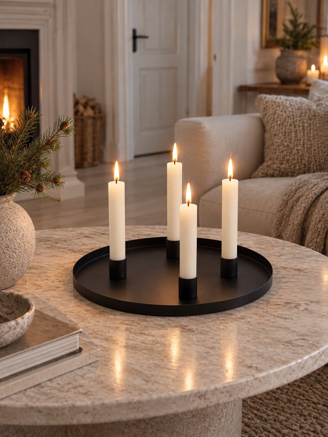 Dienblad met 4 kandelaars - Black
