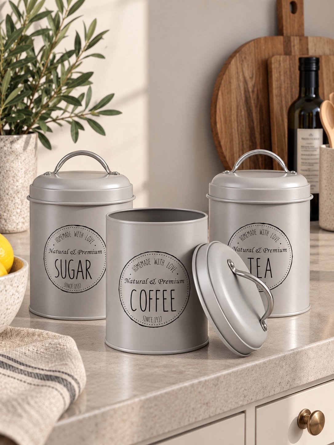 Voorraadbussen Taupe - Set van 3 stuks