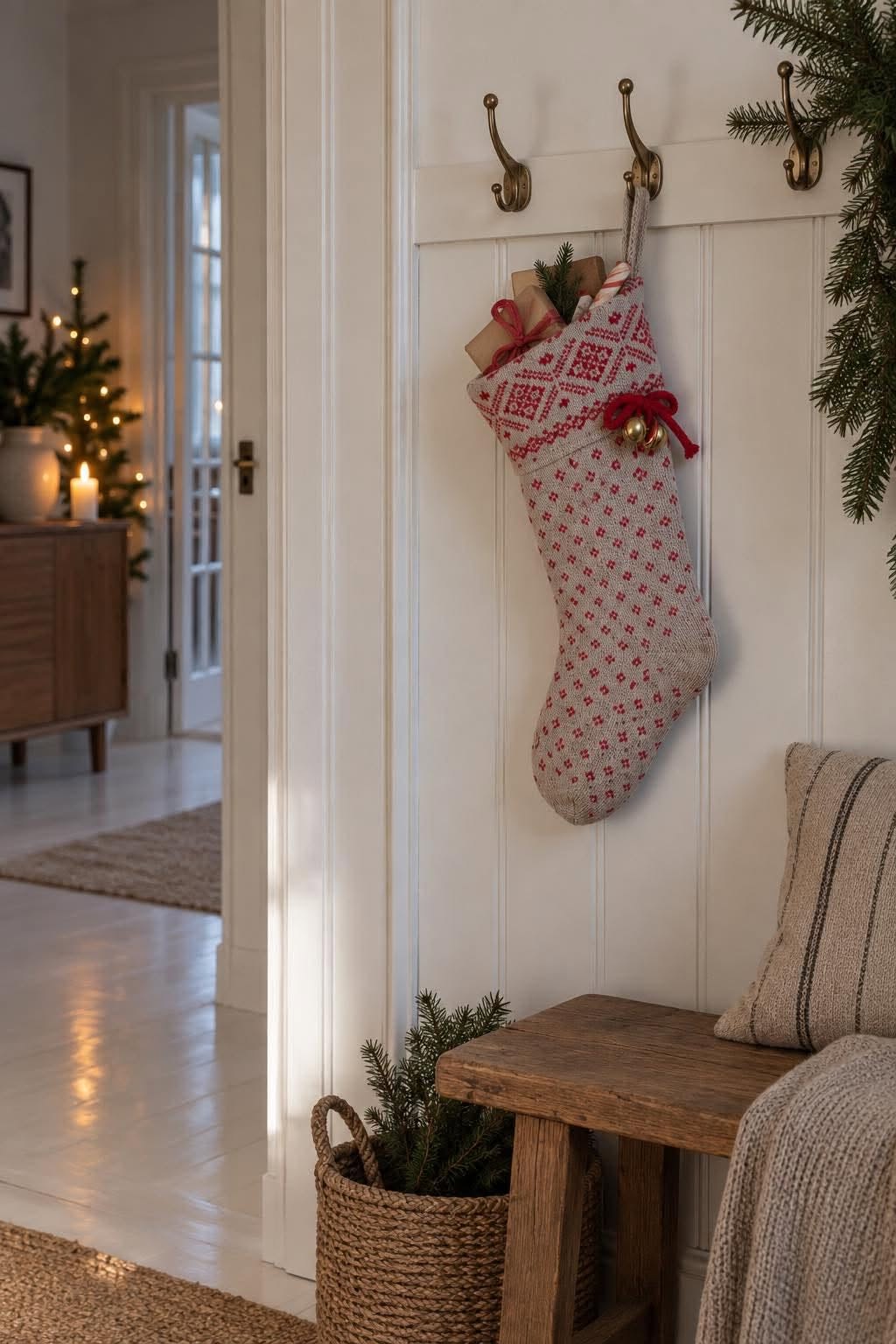 Kerstsok gebreid grijs / rood