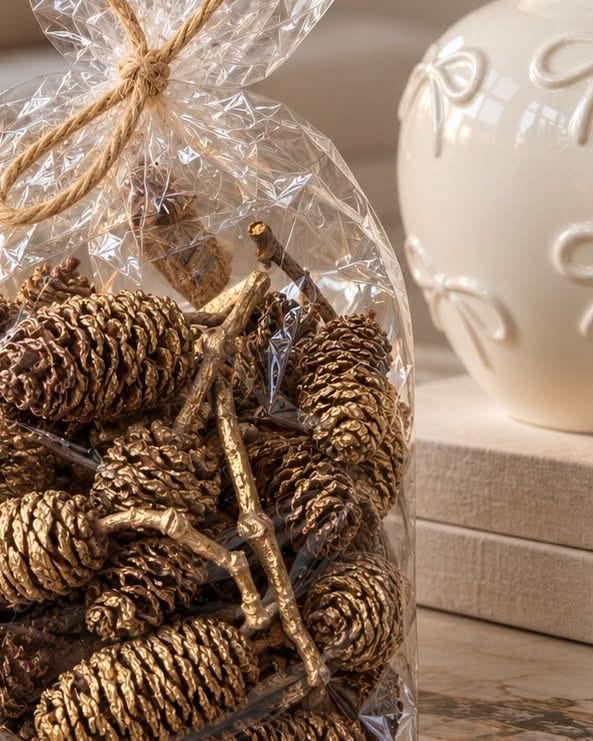 Decoratieve dennenappels met goud - 150 gram