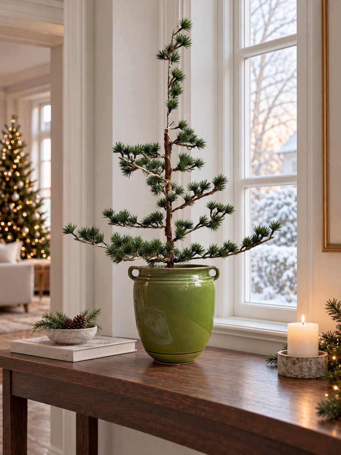 Pot Olive hoog – groene steengoed pot
