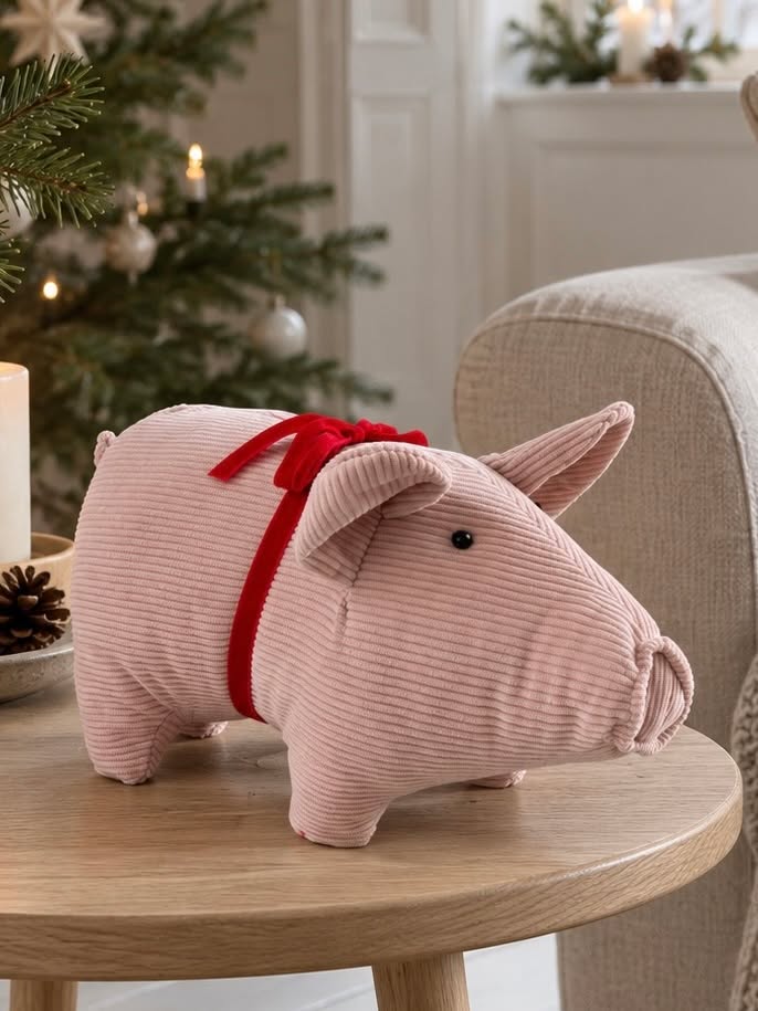 Kerstvarken van fluweel – roze