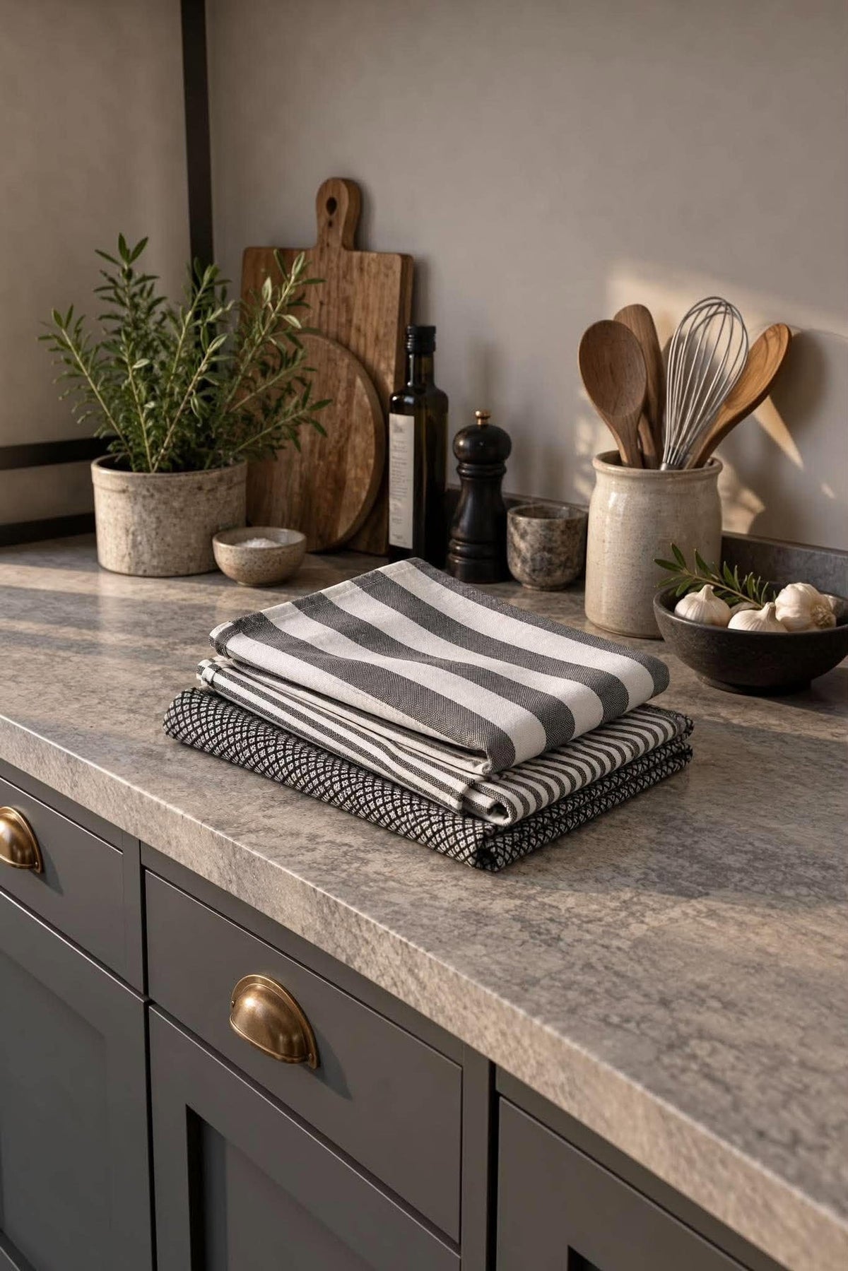Theedoek zwart / wit - Pakket met 3 stuks