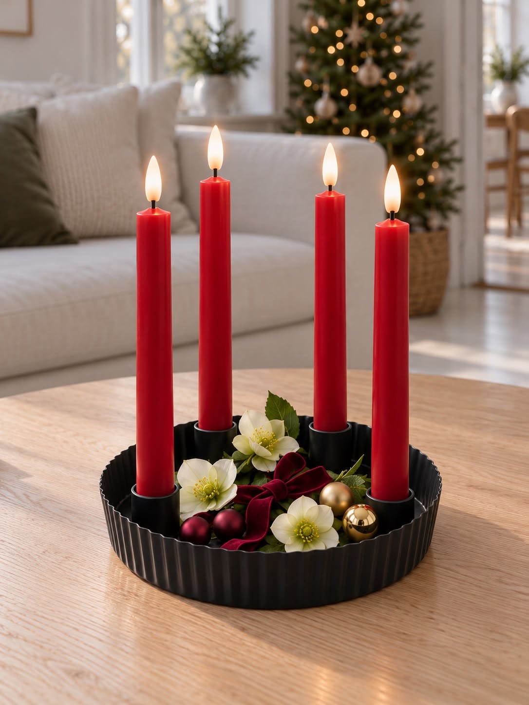 Adventskandelaar van metaal – zwart, rond