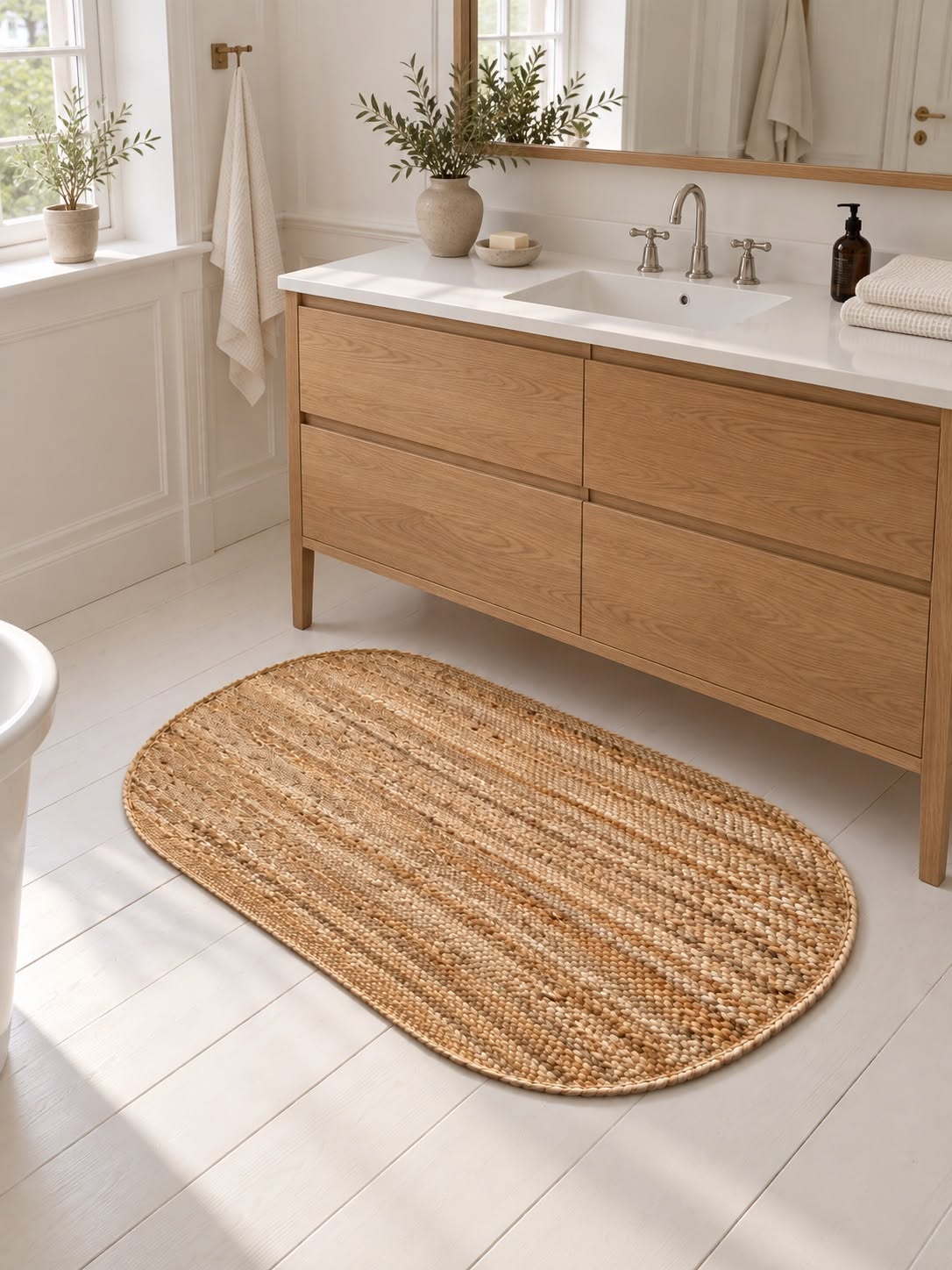 Gulvtæppe i jute - Oval 80x120