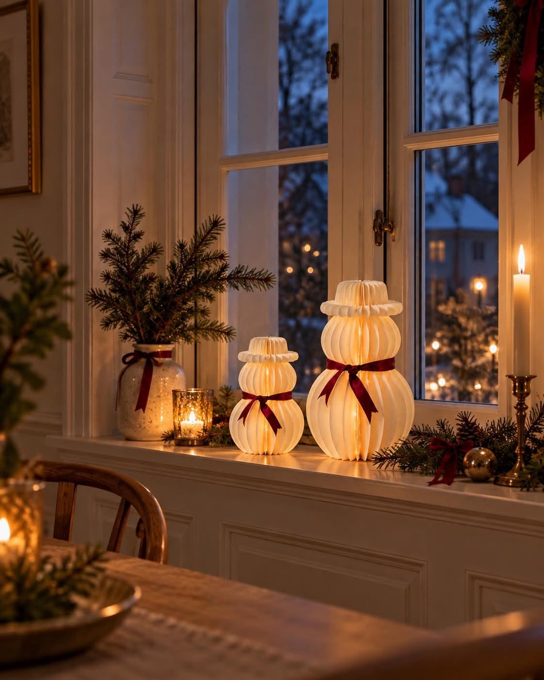 Sneeuwpop met led verlichting – papier met timer
