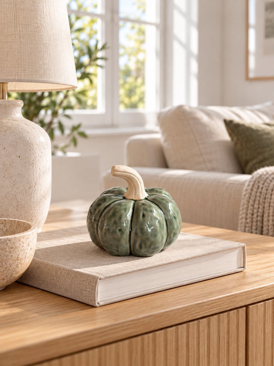 Pompoen keramiek groen – decoratief woonaccessoire