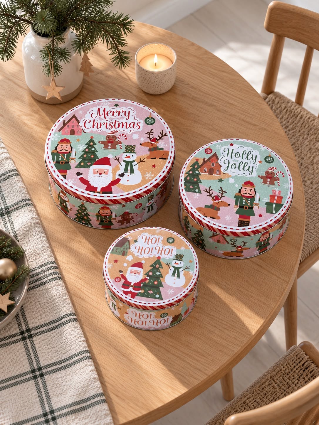 Set van 3 koektrommels – kerstmotief