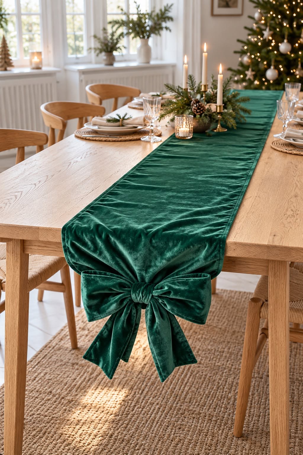 Tafelloper met strik - Groen 240cm