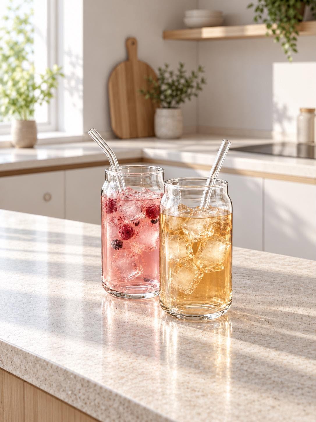 Set van 2 drinkglazen met rietjes
