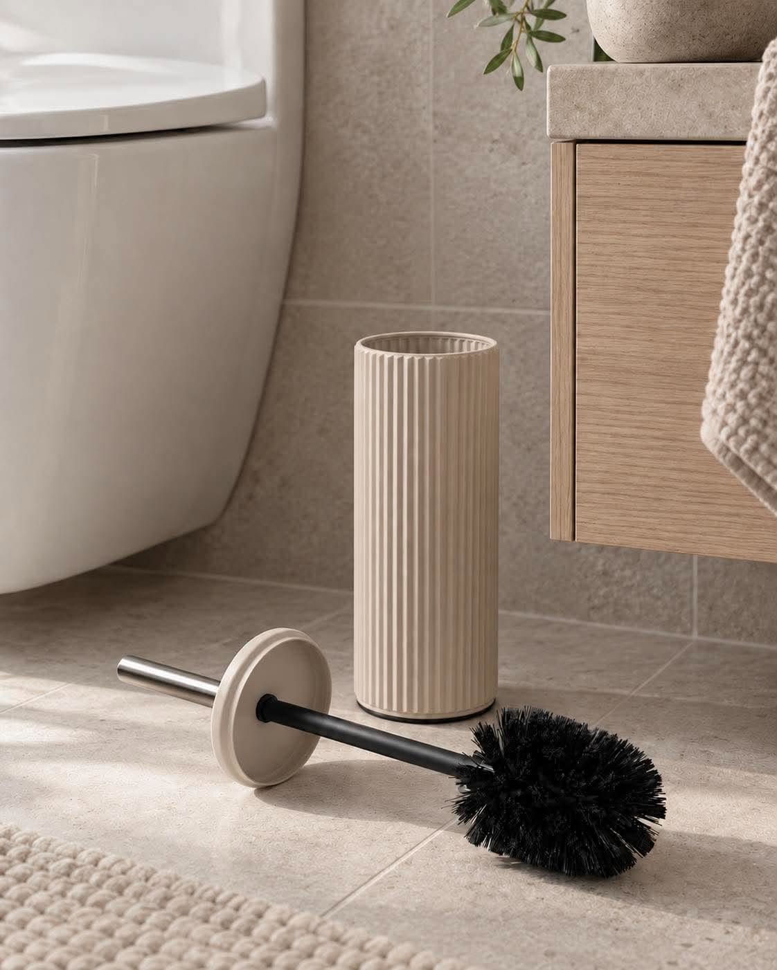 Geribbelde toiletborstel - Warm grijs
