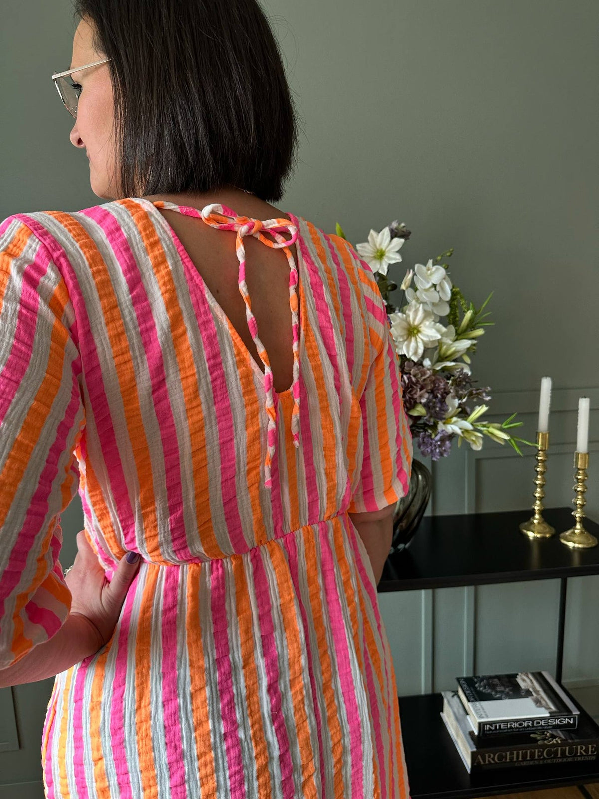 Jurk Andrea - Stripe Fuxia/Orange