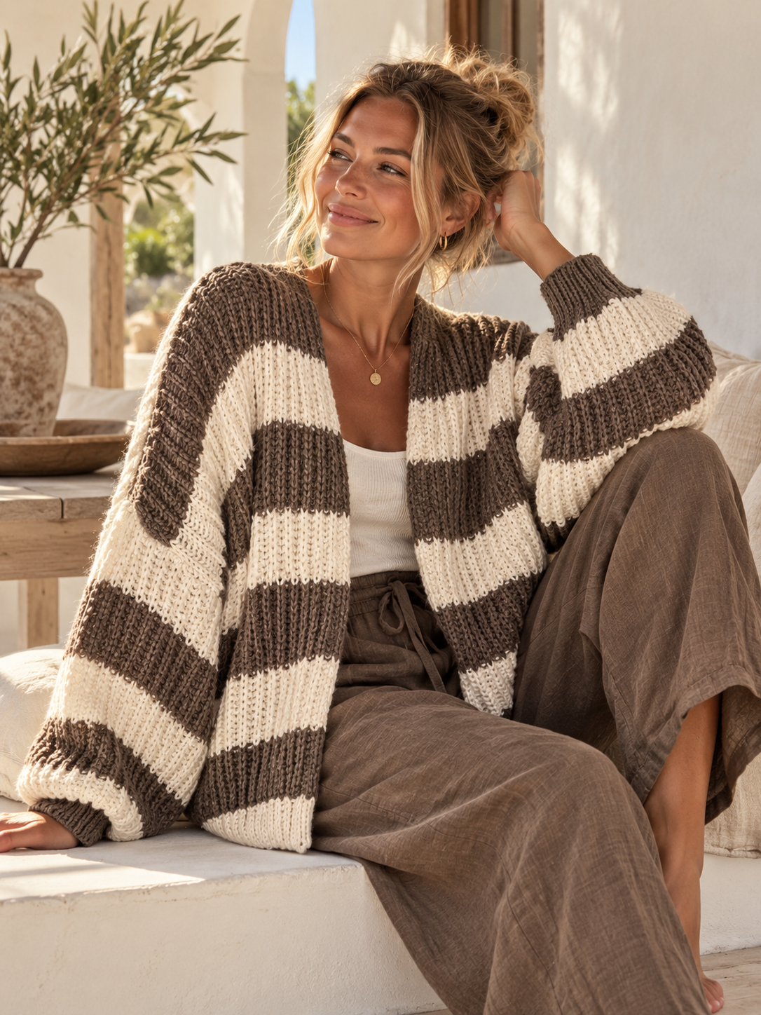 Chunky cardigan – bruin en beige