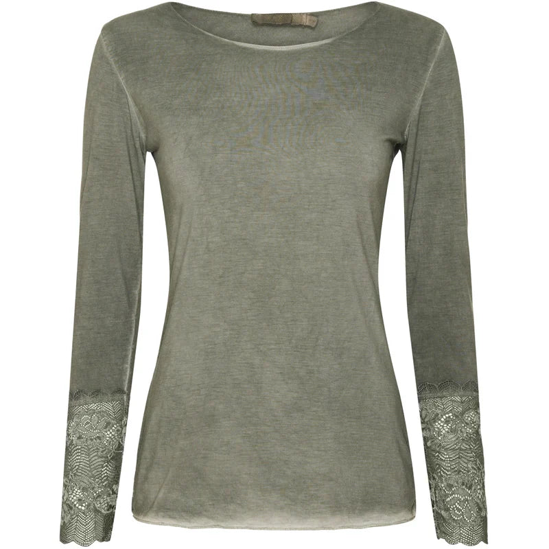 Blouse BASIS met kantdetails – Military