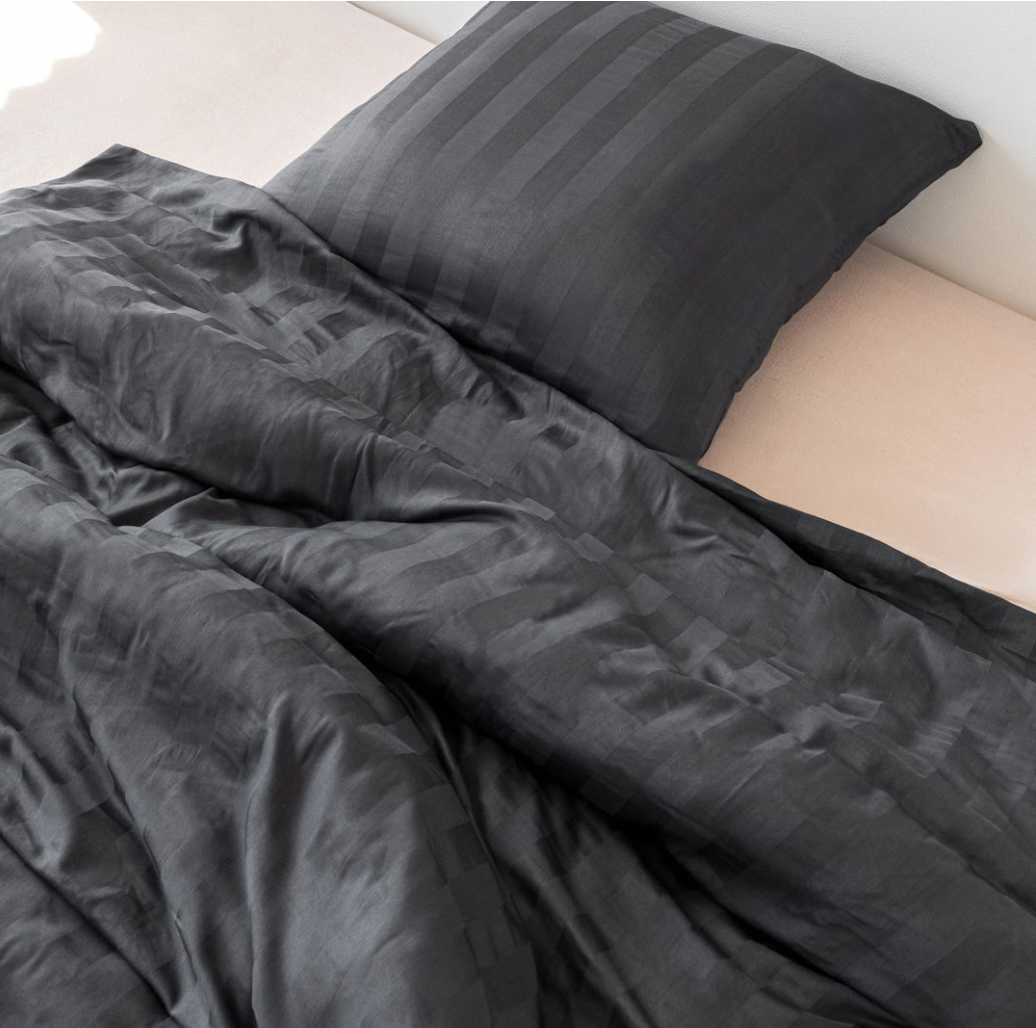 Bamboe satijnen beddengoedset, antracietgrijs, 140x200 - 63x60