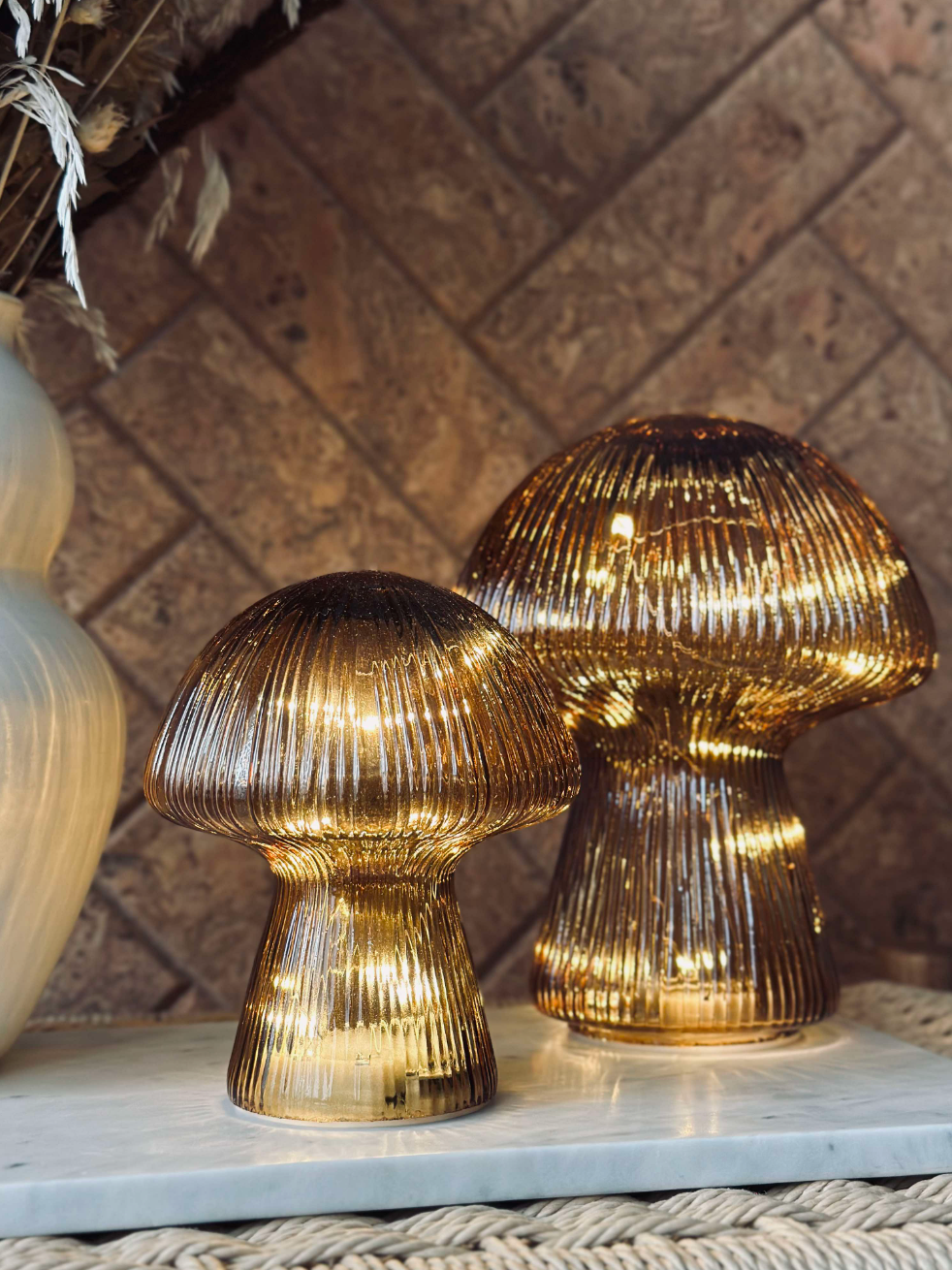 Mushroom met ribbels 20cm - Goud