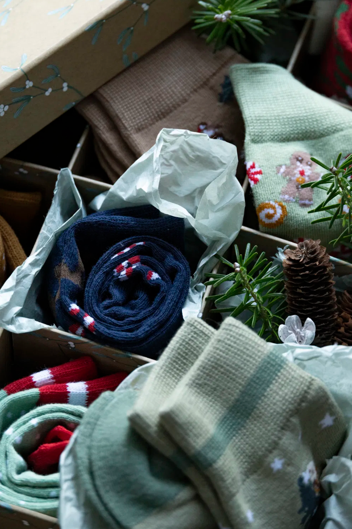 Sokken met kerstmotief blauw - Maat 42-46