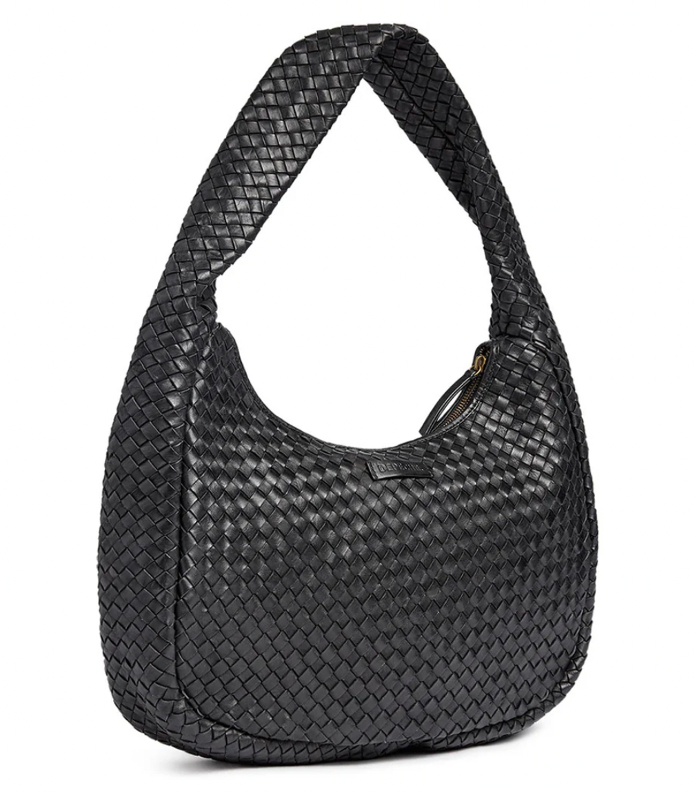 Elegante handgevlochten schoudertas - Black big