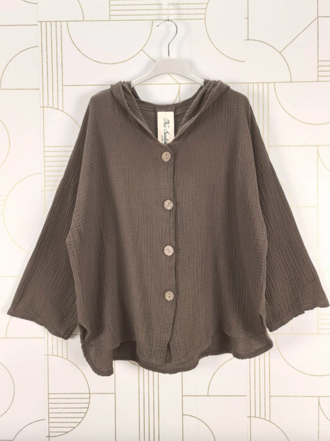 Cardigan van licht wafelkatoen - Brown