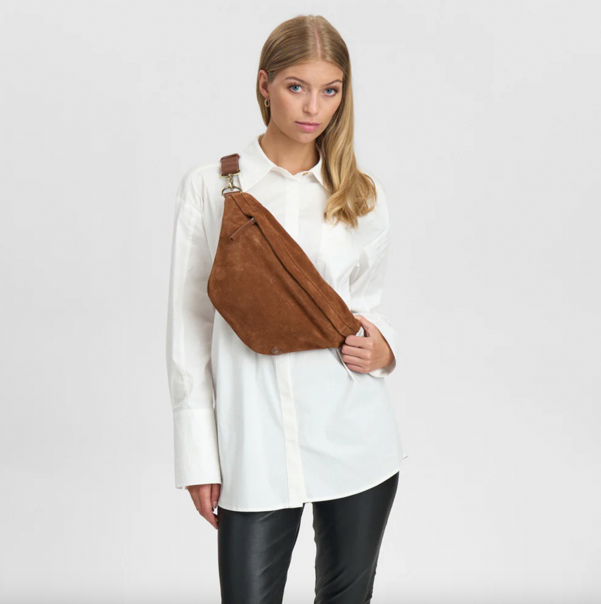 Mooie suède bumbag - Cognac