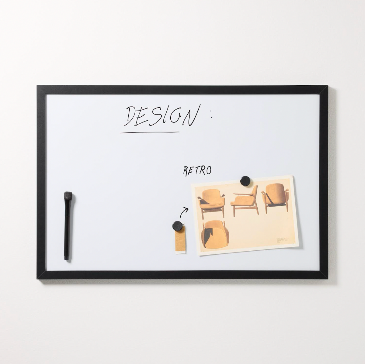 Magnetisch whiteboard, zwarte lijst, 40 x 60 cm
