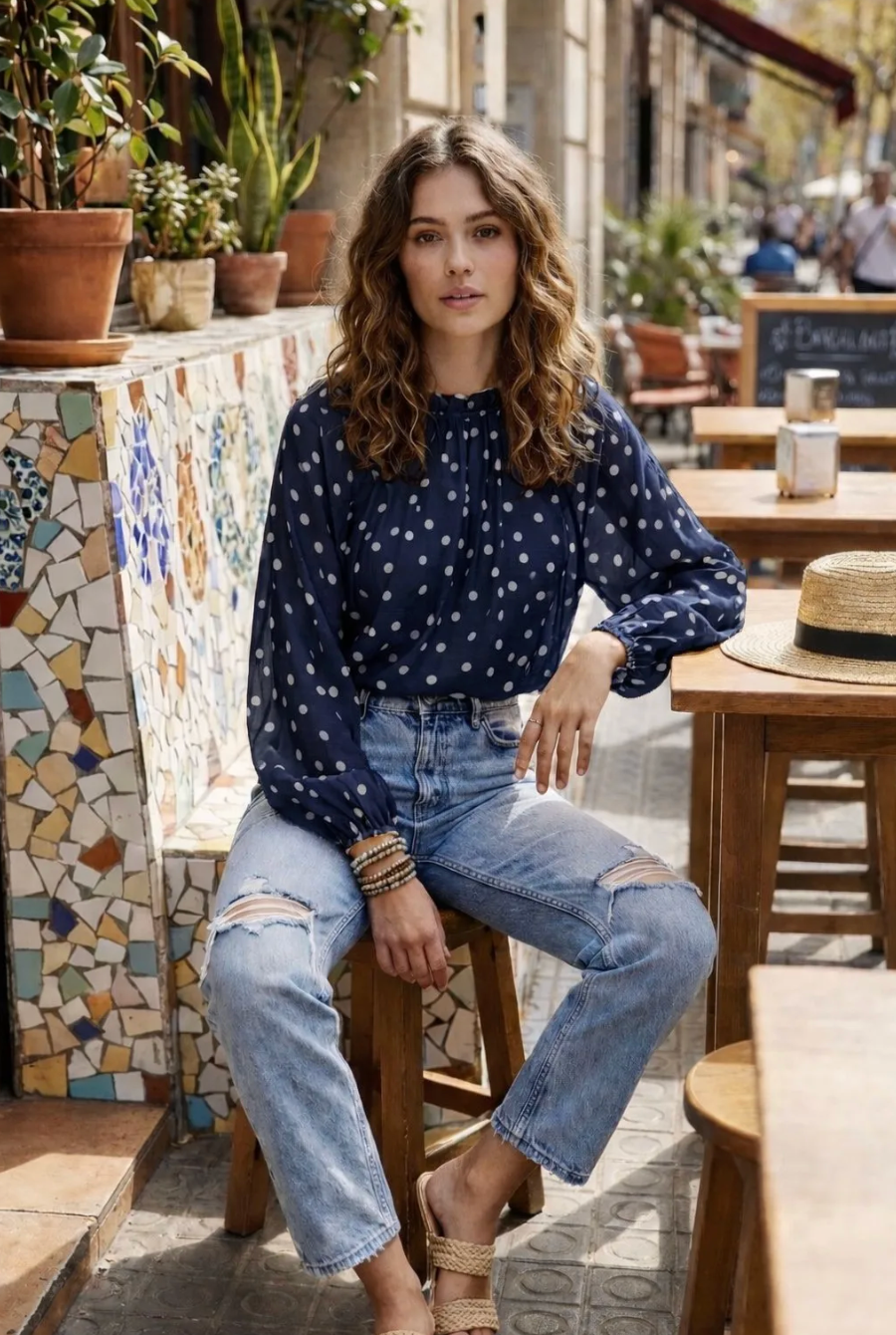 Blouse DOTS - blauw