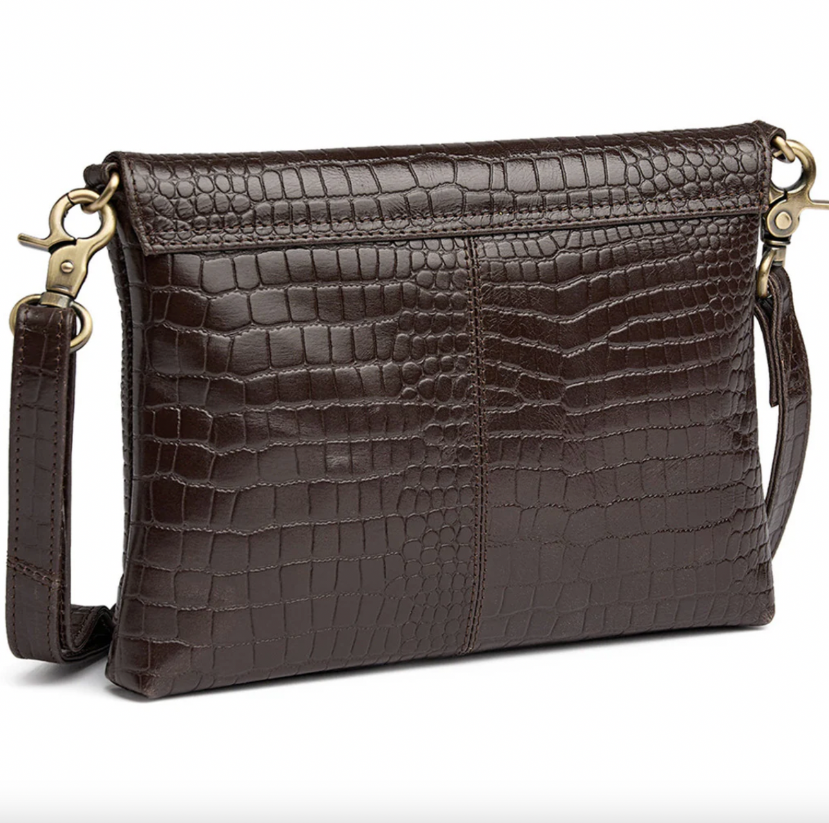 Clutch met crocoprint in leer - Brown