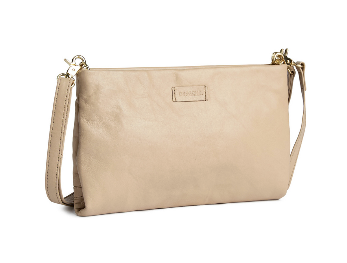 Leren clutch met studs - Vanilla