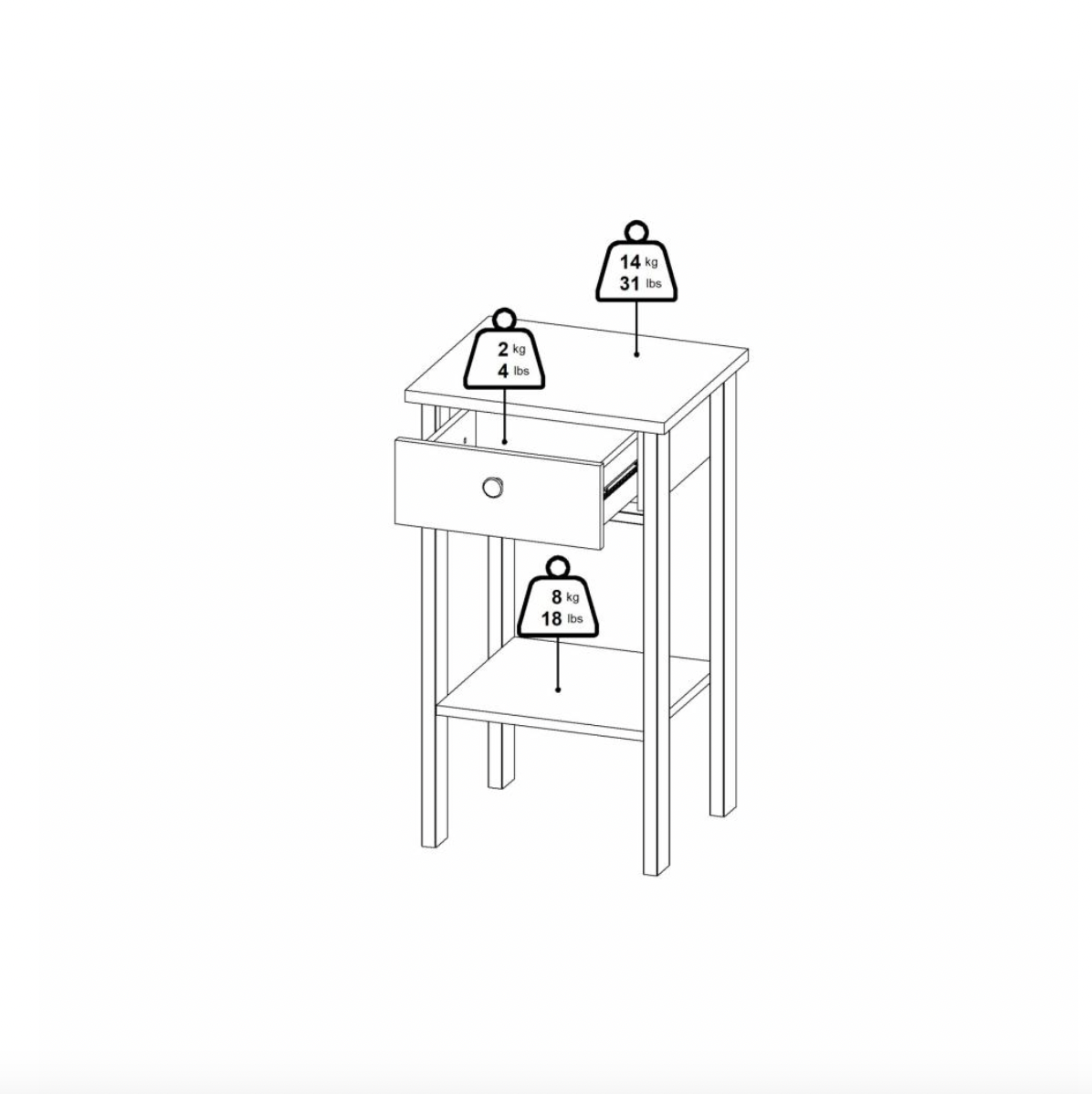 Tafel met lade en plank - Cashmere