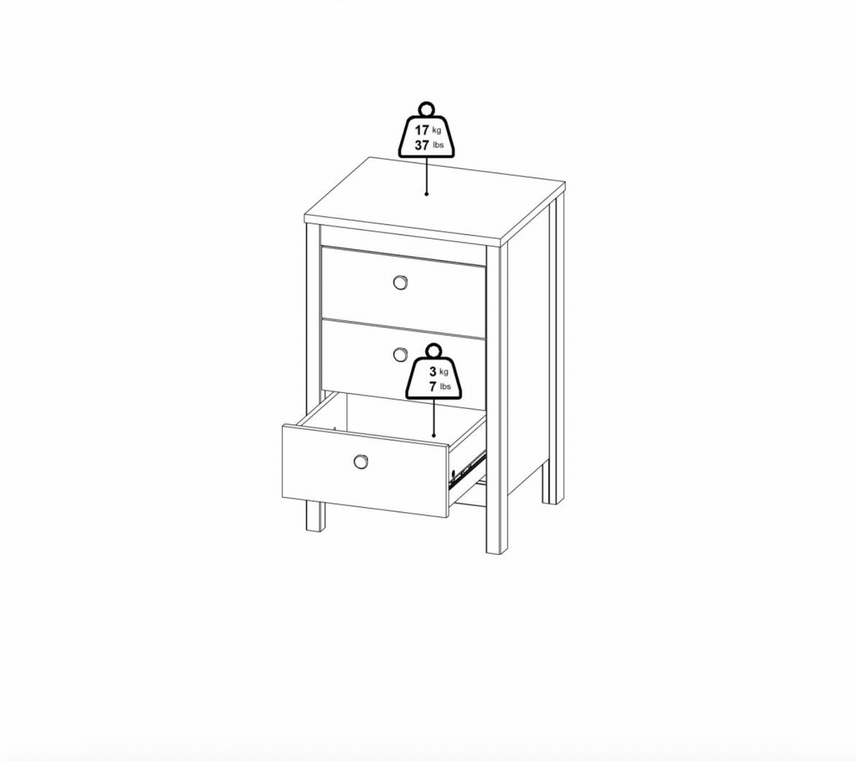 Nachtkastje Madrid met 3 lades - Jackson Hickory