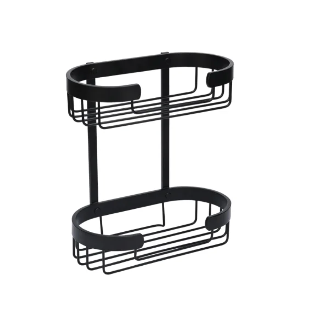 Dubbele hoekplank voor de badkamer - Zwart aluminium