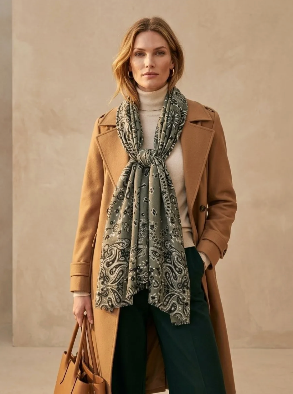 Sjaal Viscose/wol - kaki