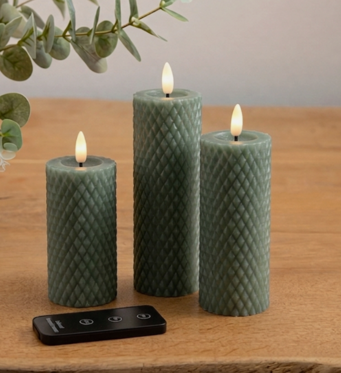 LED Bloklys / Grøn Harlekin – 3 stk med fjernbetjening