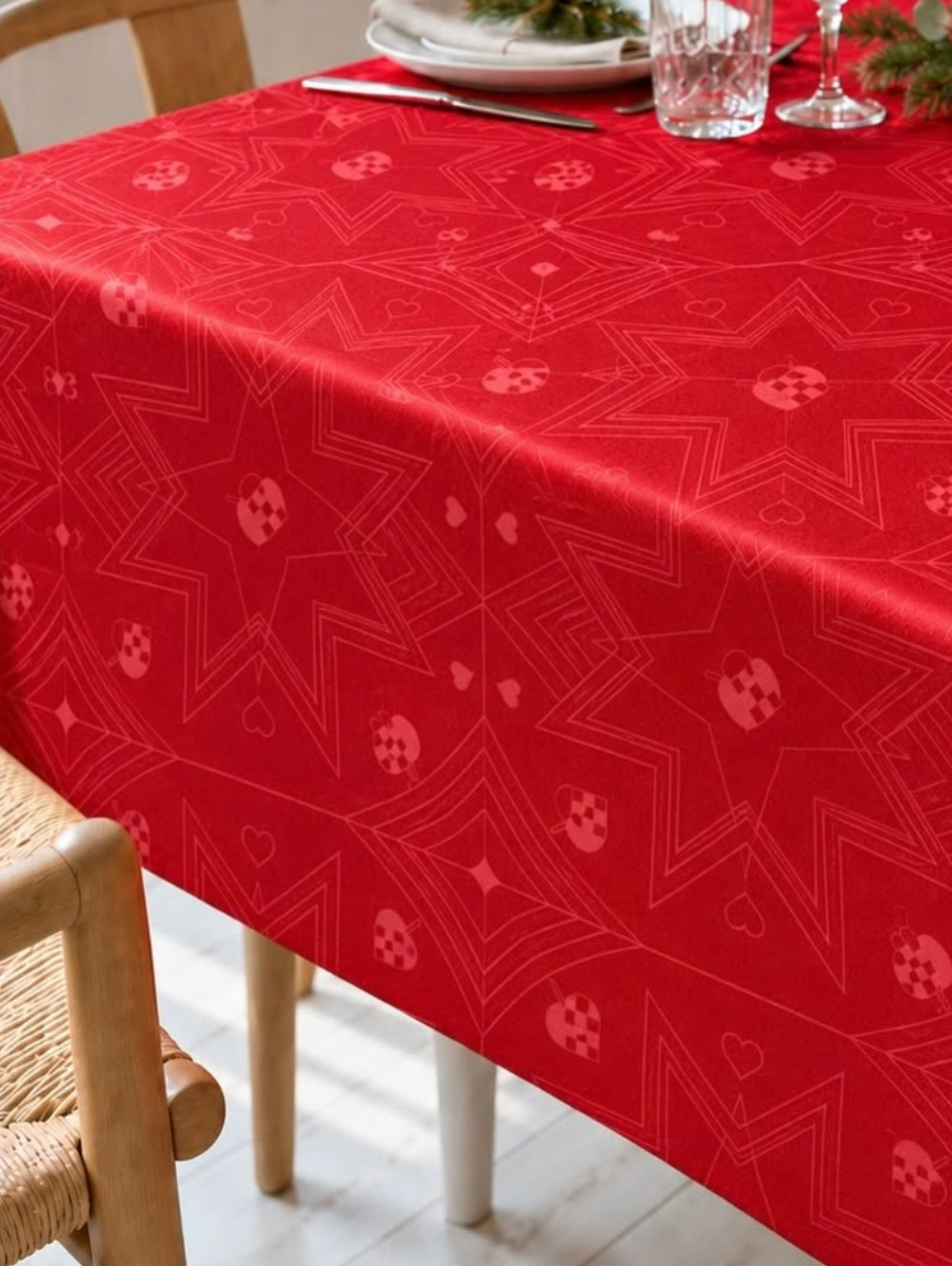 Kersttafelkleed Jacquard - Rood 240cm – Rood Jacquard Tafelkleed