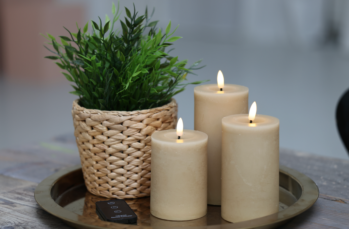 LED Stompkaarsen Zand - Set van 3 stuks met afstandsbediening