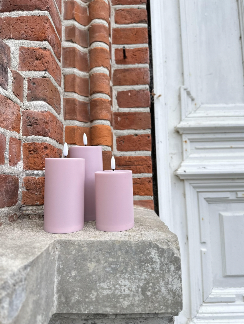 LED Buitenglaskaarsen set van 3 stuks – Roze