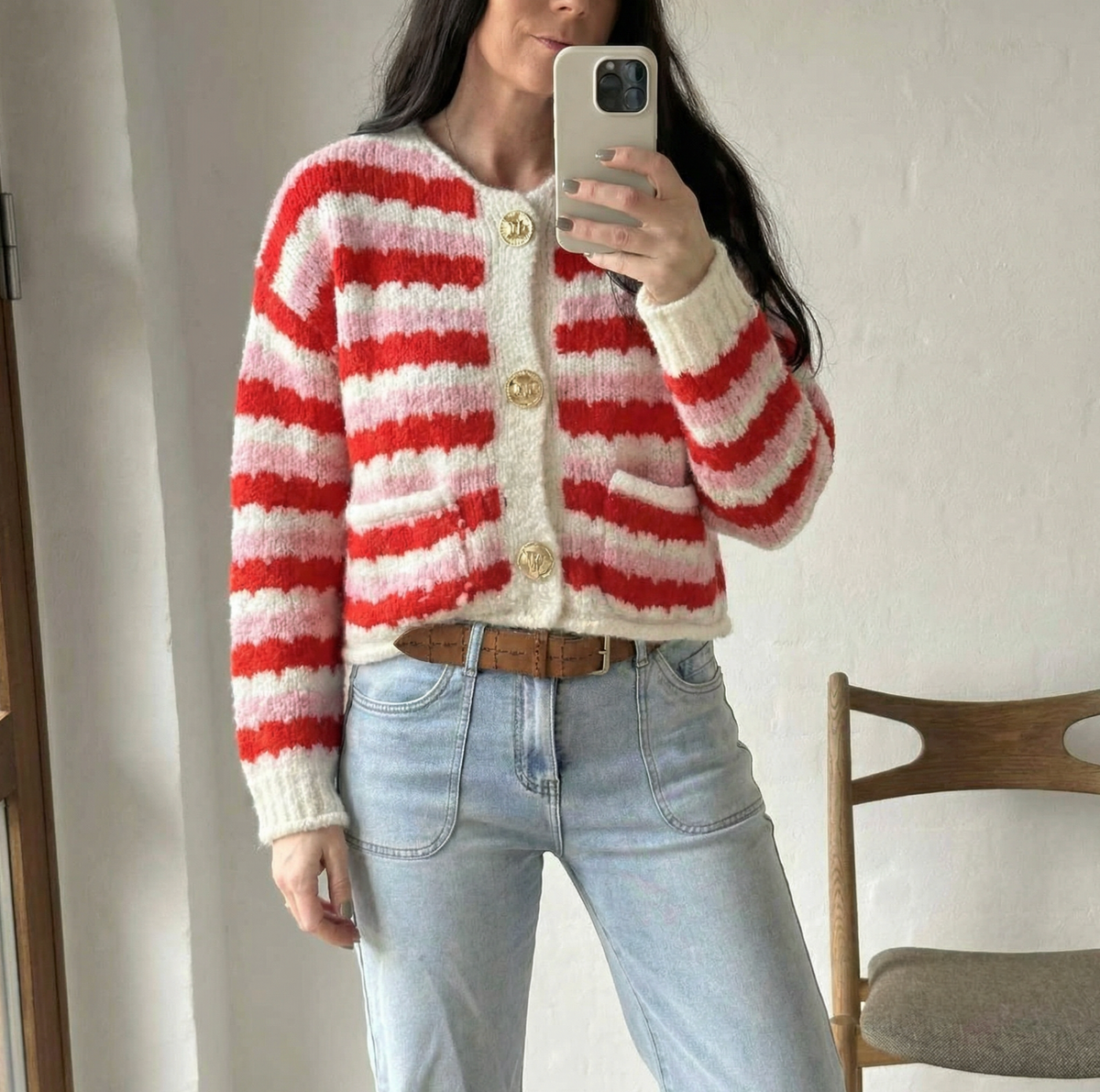 Cardigan rood gestreept