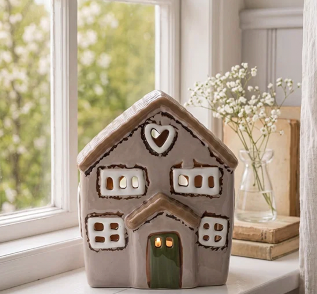 Lichthuisje grijs keramiek – decoratief lichthuisje