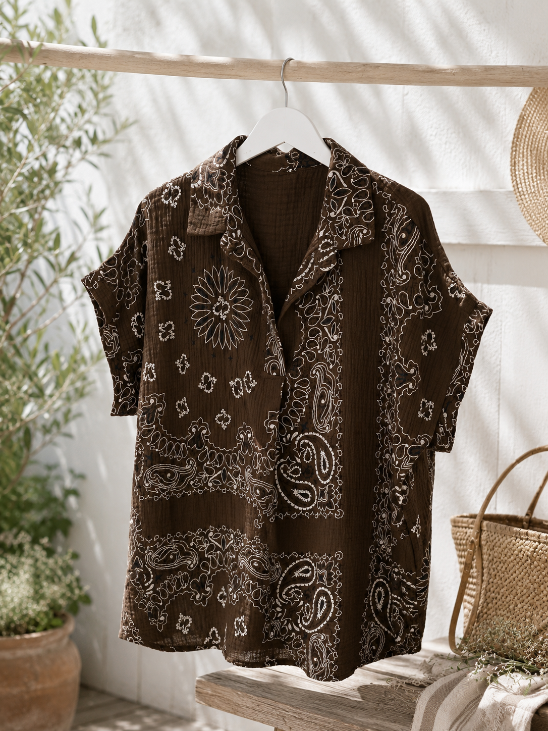 Blouse bandana katoen gaas - Brown