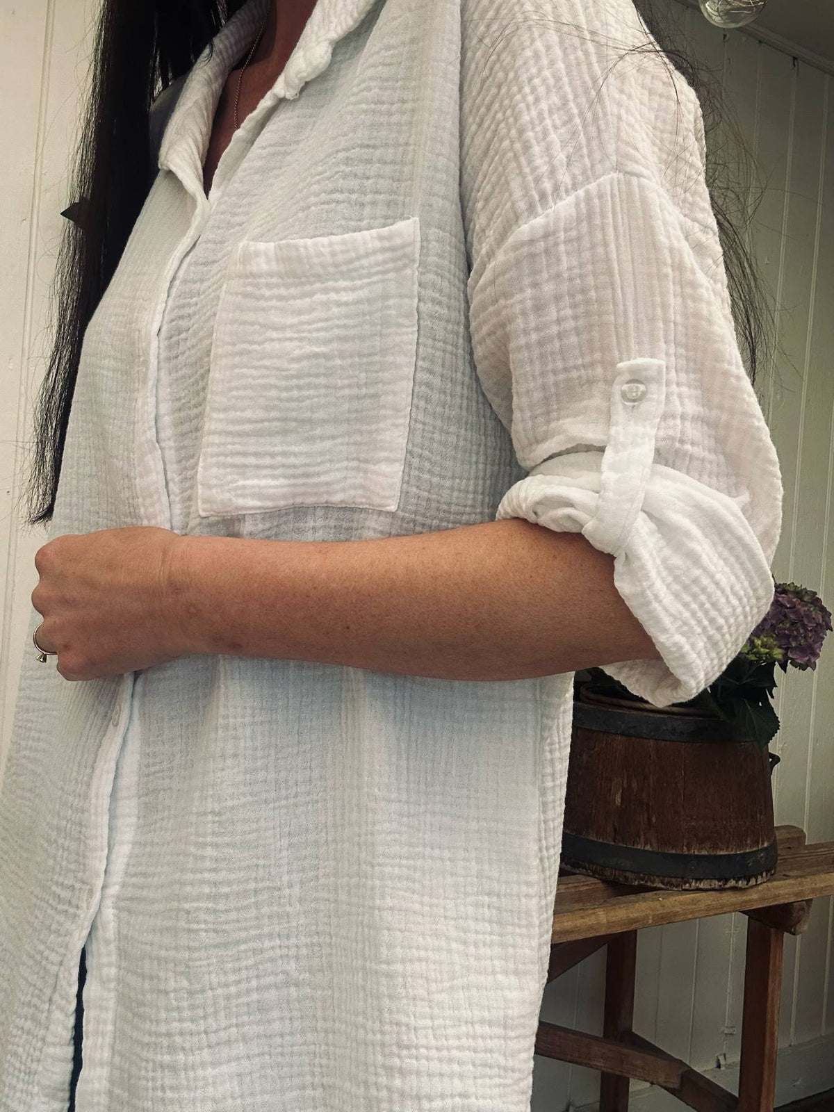 Shirt Lisa - Gewafeld katoen – Wit