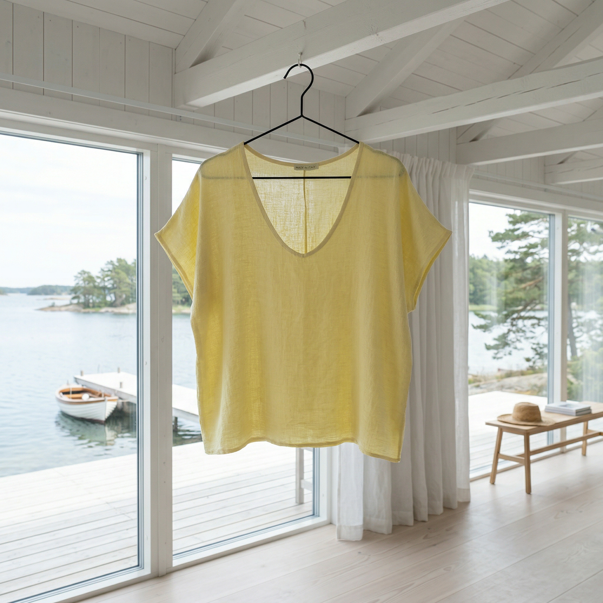 T-shirt Cozy linnenmix - Geel