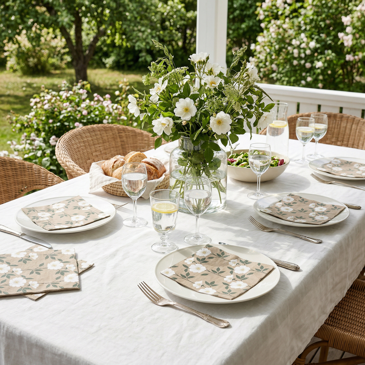 Servetten beige flower - 20 st.
