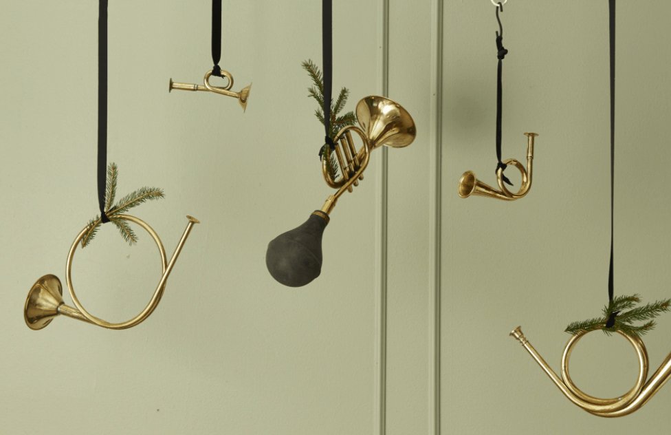 Jule Trompet med bot / Guld metal - 40cm - VIAMAJA.DK