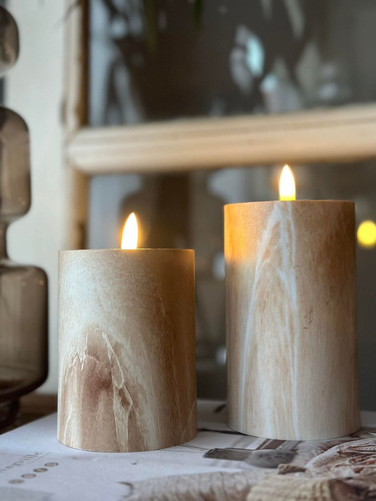 LED marmor bloklys 10cm - Beige - VIAMAJA.DK