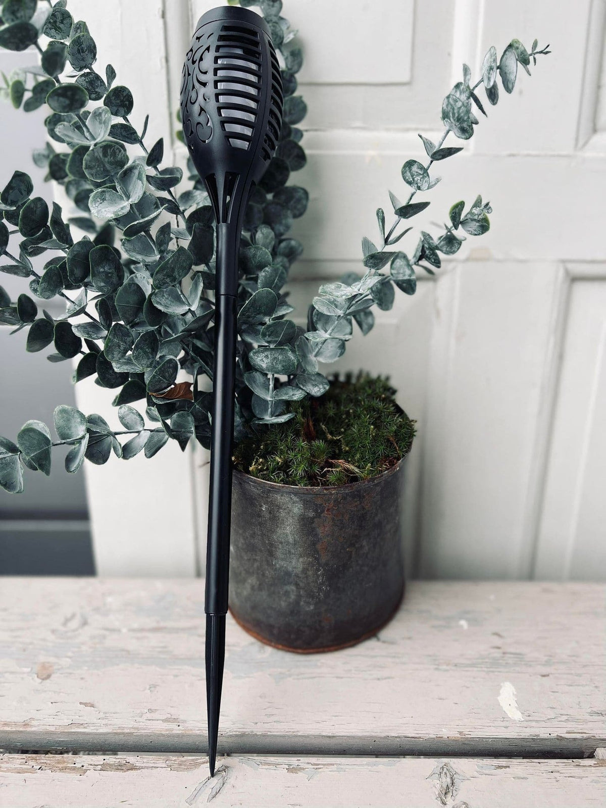 Solcelle fakkel - Sort med mønster H 51cm - VIAMAJA.DK