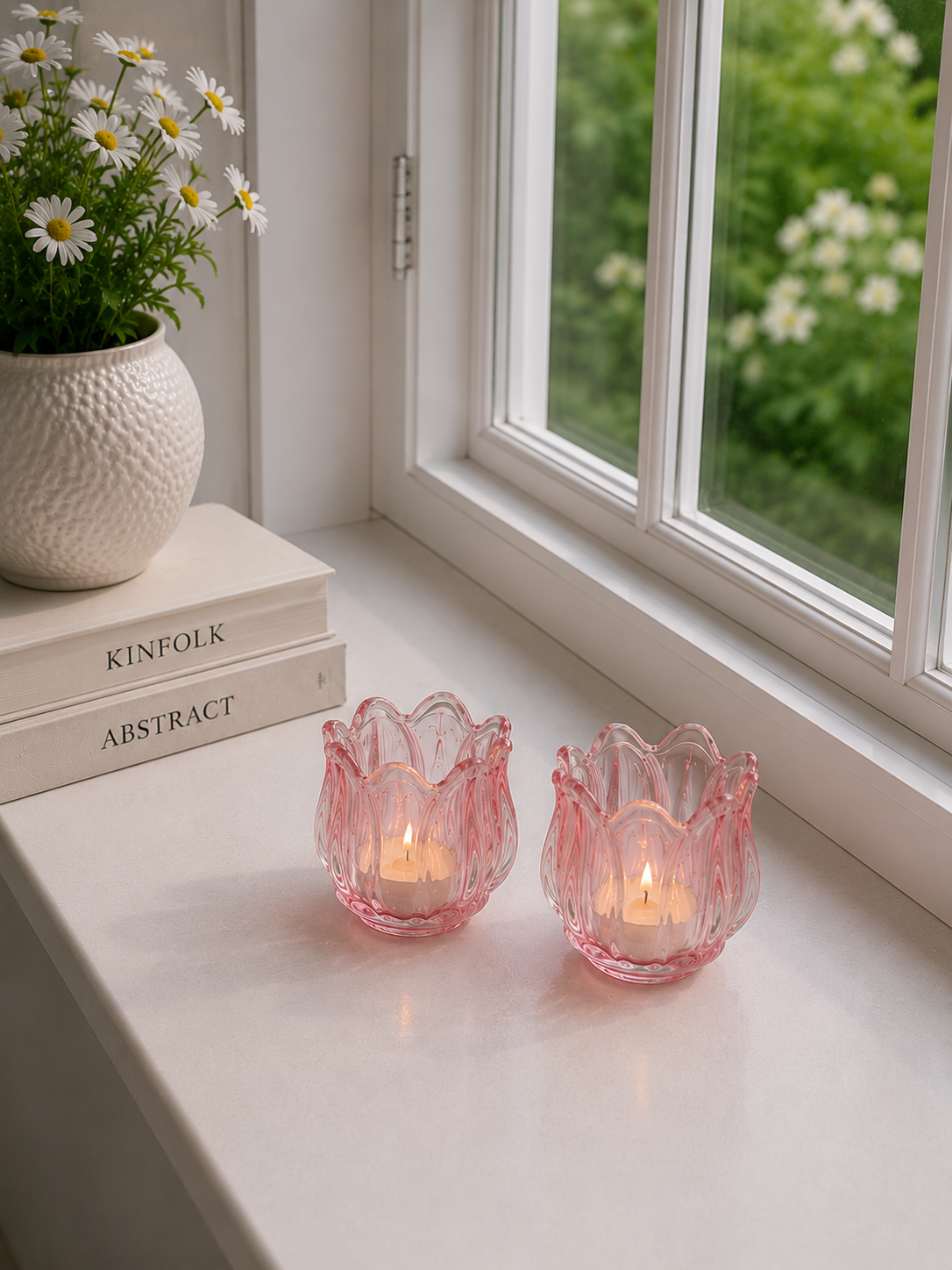 Lichtkandelaar roze tulp - Set van 2 stuks